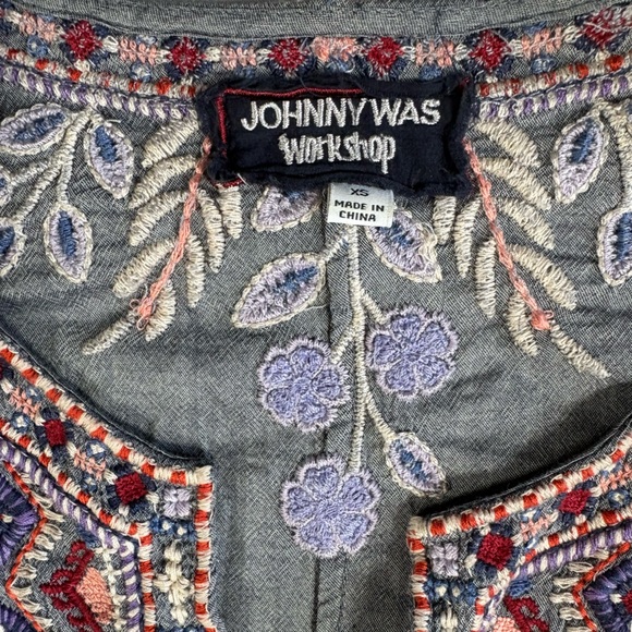 Johnny Was Women's X-Small Floral Embroidered Dress Boho Short Sleeve, V-Neck - Picture 4 of 12